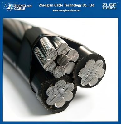 الكابلات العلوية المعزولة 0.6/1kV موصل ألومنيوم ثلاثي موصلات الطور المعزولة XLPE والأسلاك المحايدة AAAC العارية 2x1/0+1/0AWG