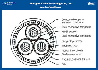 القسم الاسمي ： 16 ~ 630mm² 6 / 10KV MV XLPE كابل الطاقة المعزول / كابل سترة PVC （CU / PVC / XLPE / LSZH / DSTA）