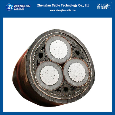 6 / 10KV 3x185mm2 ميدينيوم الجهد الكابلات MV الألومنيوم كابل ثلاثي الأقطاب IEC60502-2